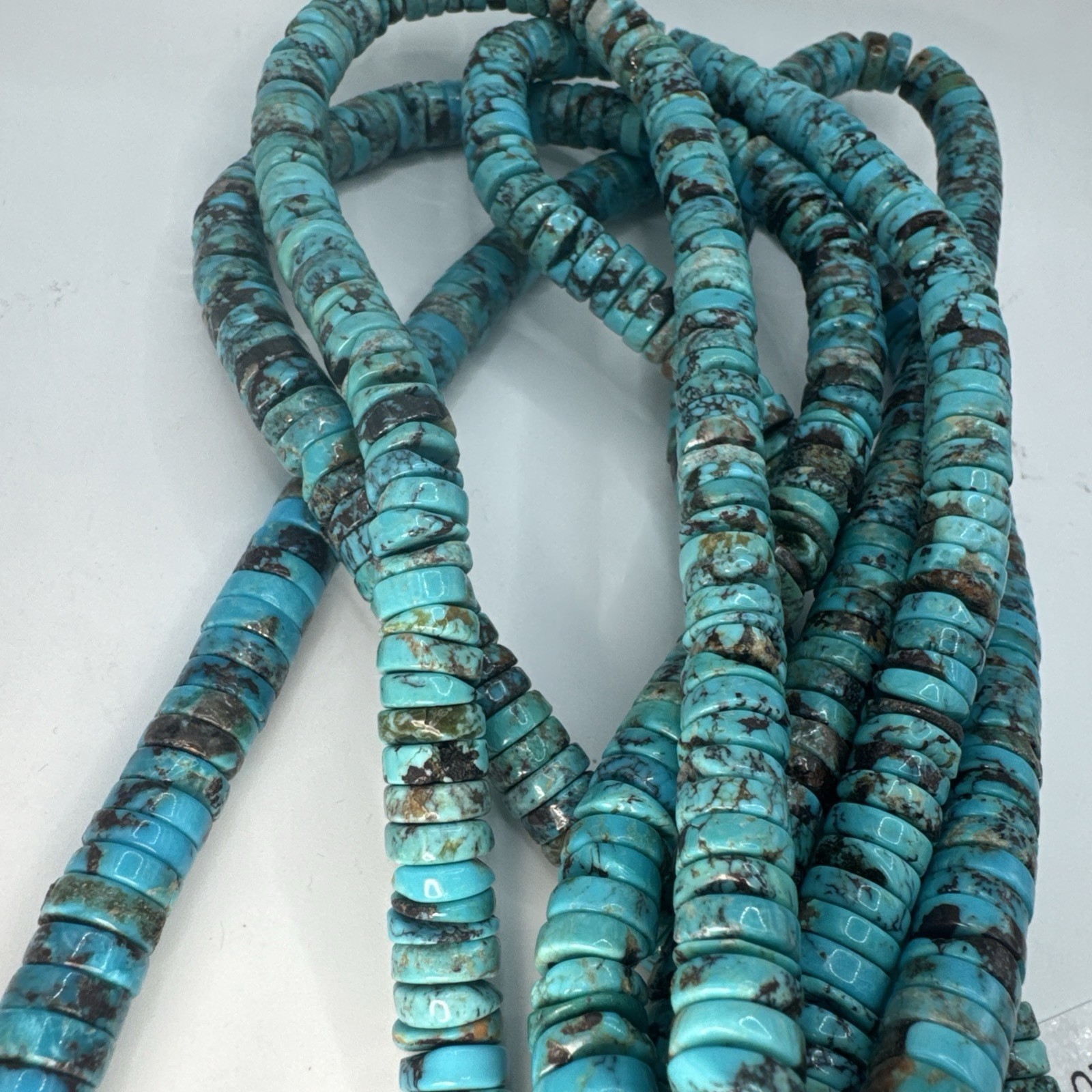 10mm Kingman Blue Turquoise Rondelle Heishi Disc Glossy Stone Beads Strand 15in