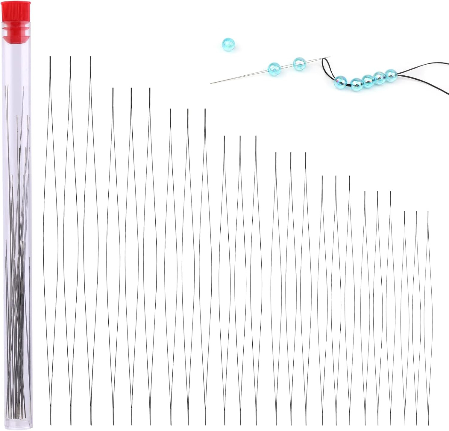 24 Pcs Beading Needles Set Big Eye Collapsible Beading Needles with Storage Tube