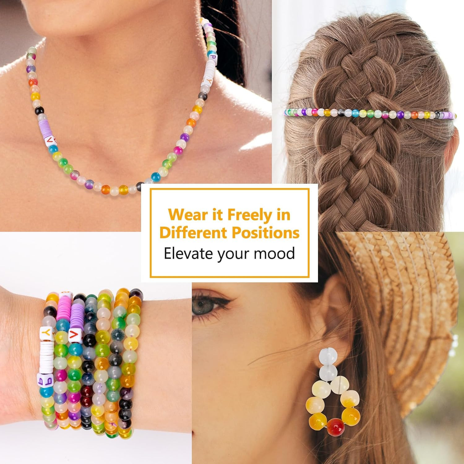 about 1200+ Pcs 6Mm Glass Beads Bracelet Making Kit, 24 Assorted Yellow Bi-Color