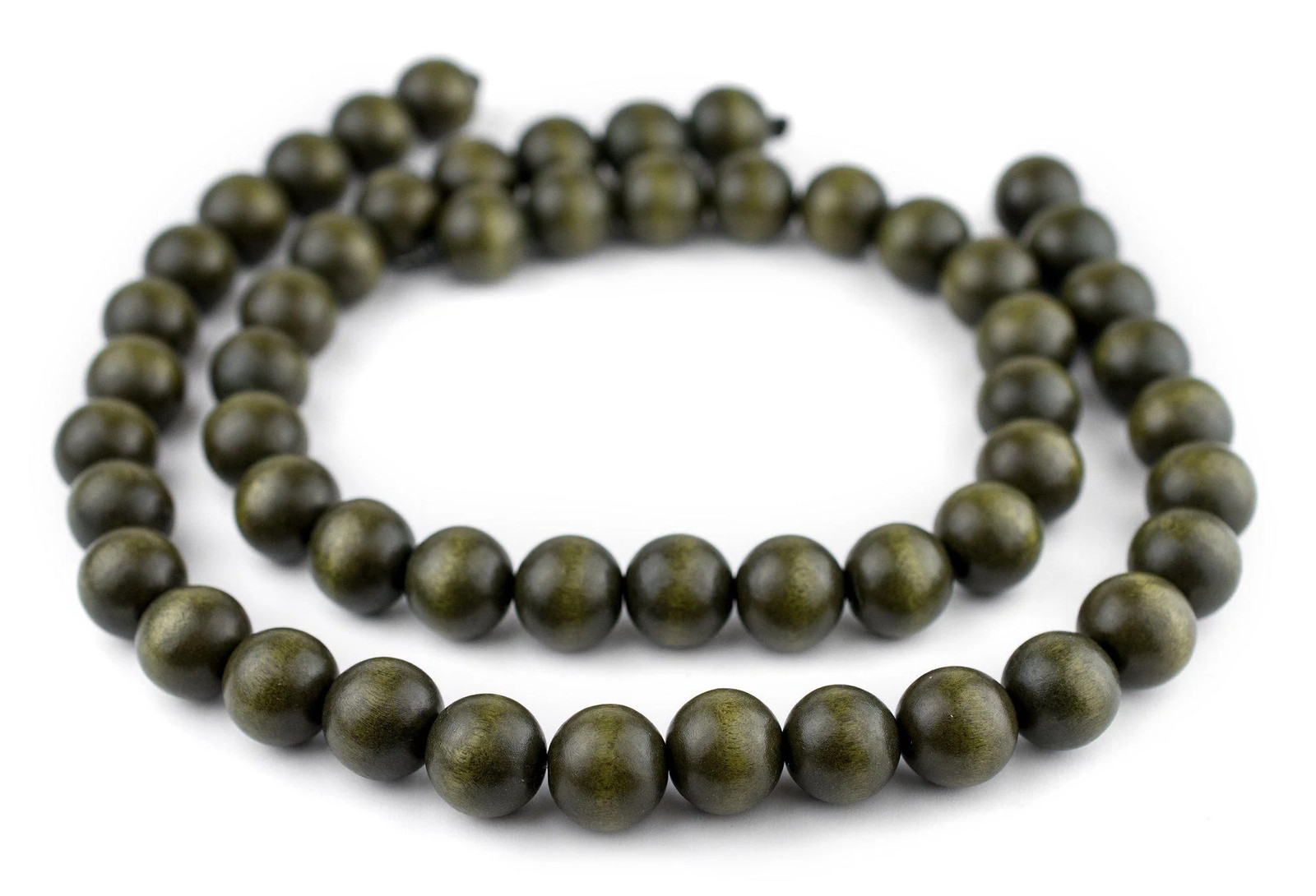 Olive Green Round Natural Wood Beads 16mm Large Hole 16 Inch Strand