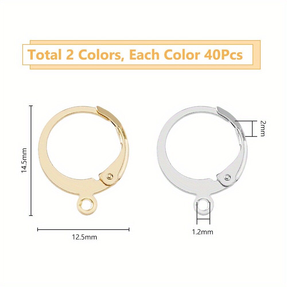 1box 80pcs 2 colors 304 Stainless Steel Leverback Earring Findings with Loop