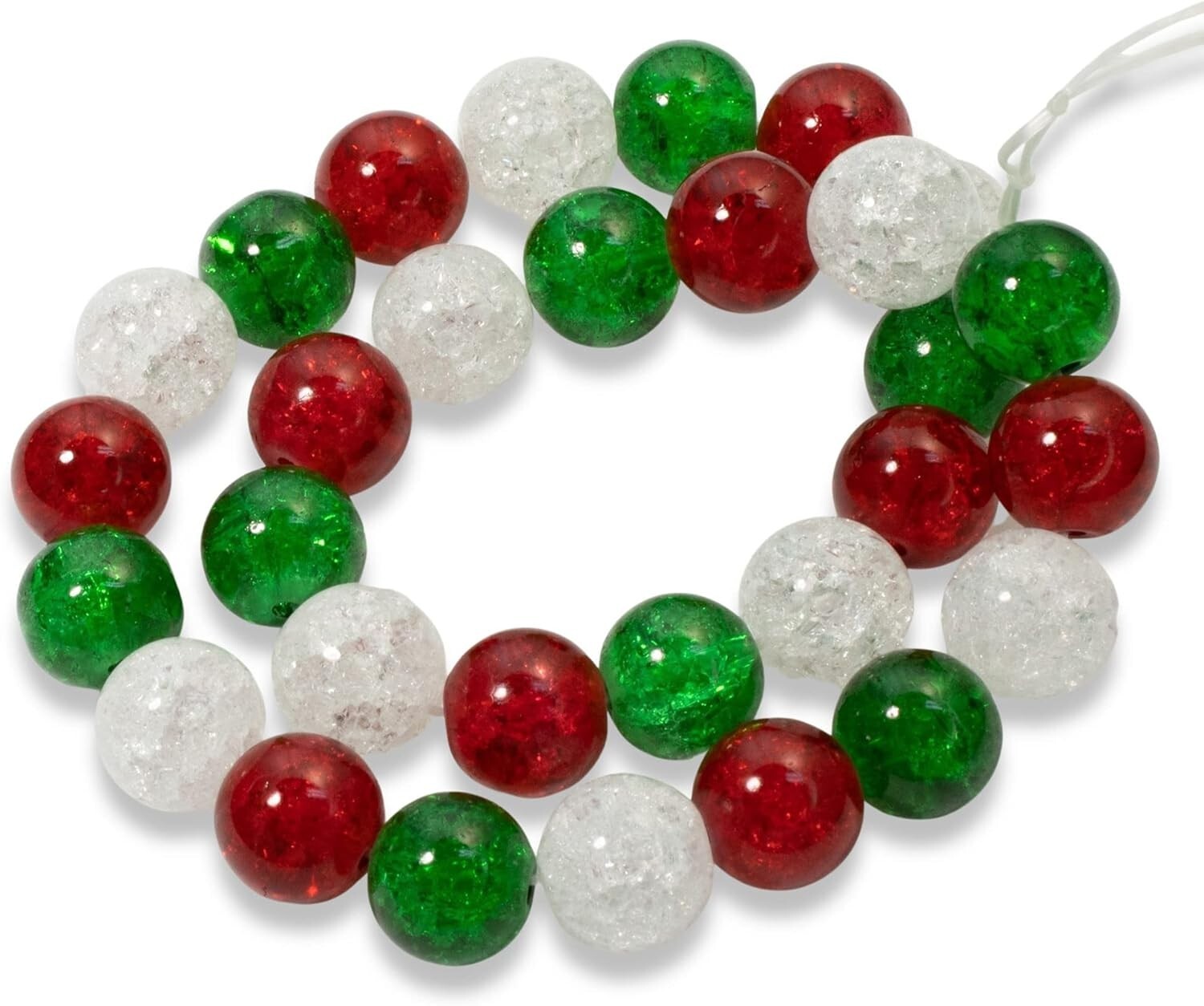 8mm Red, Green & Clear Crackle Glass Beads | Christmas Bead Mix Quantity 30 NEW!