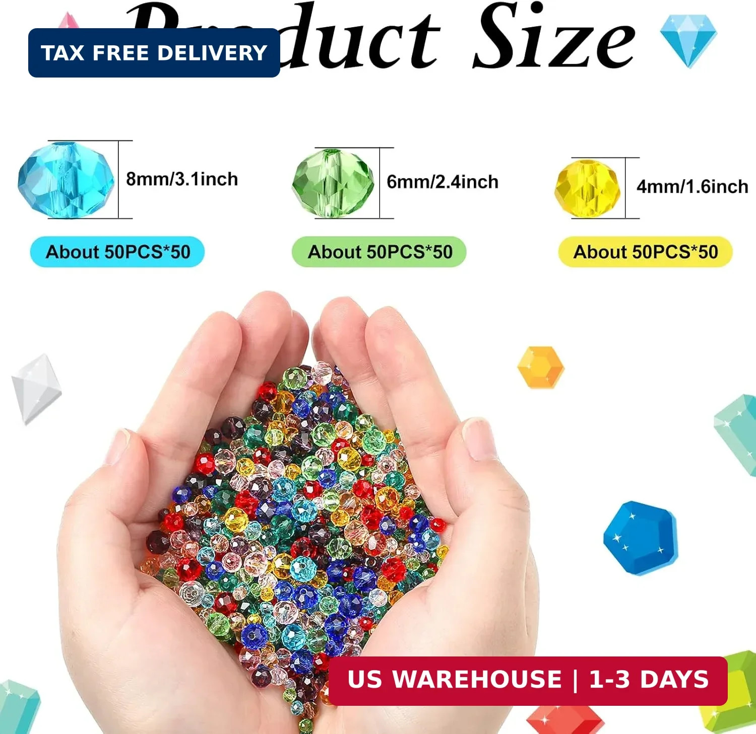 1000 Pcs Glass Beads Bulk Assorted Crystal Beads for Jewelry Making Colorful Fac
