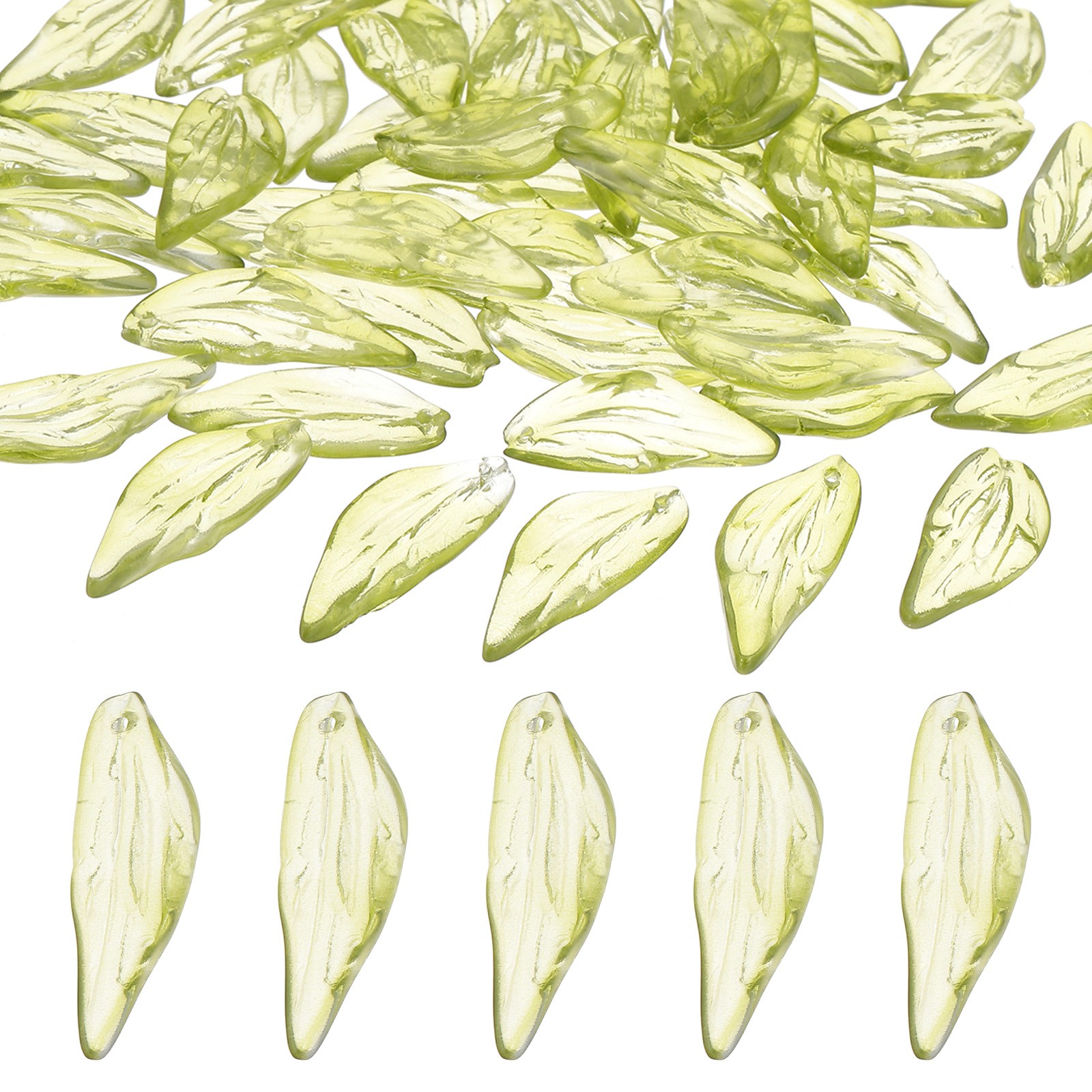 100Pcs Crystal Leaves Beads Translucent Czech Glass Beads, Olive Green