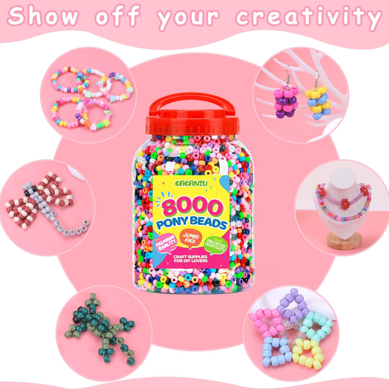 8000+ pcs Pony Beads Bulk for Bracelet Multi-Colored Making Beads for Hair Braid