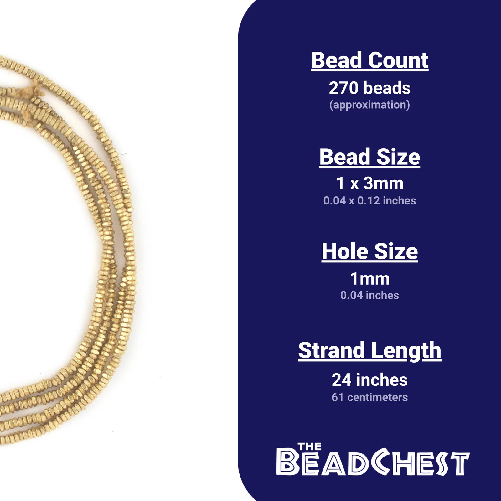 Gold Faceted Square Heishi Beads 3mm Brass 24 Inch Strand