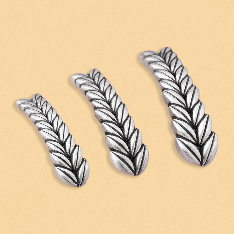 990 Fine Sterling Silver Wheat Bead 3D Leaf Grain Harvest Spacer for Necklace