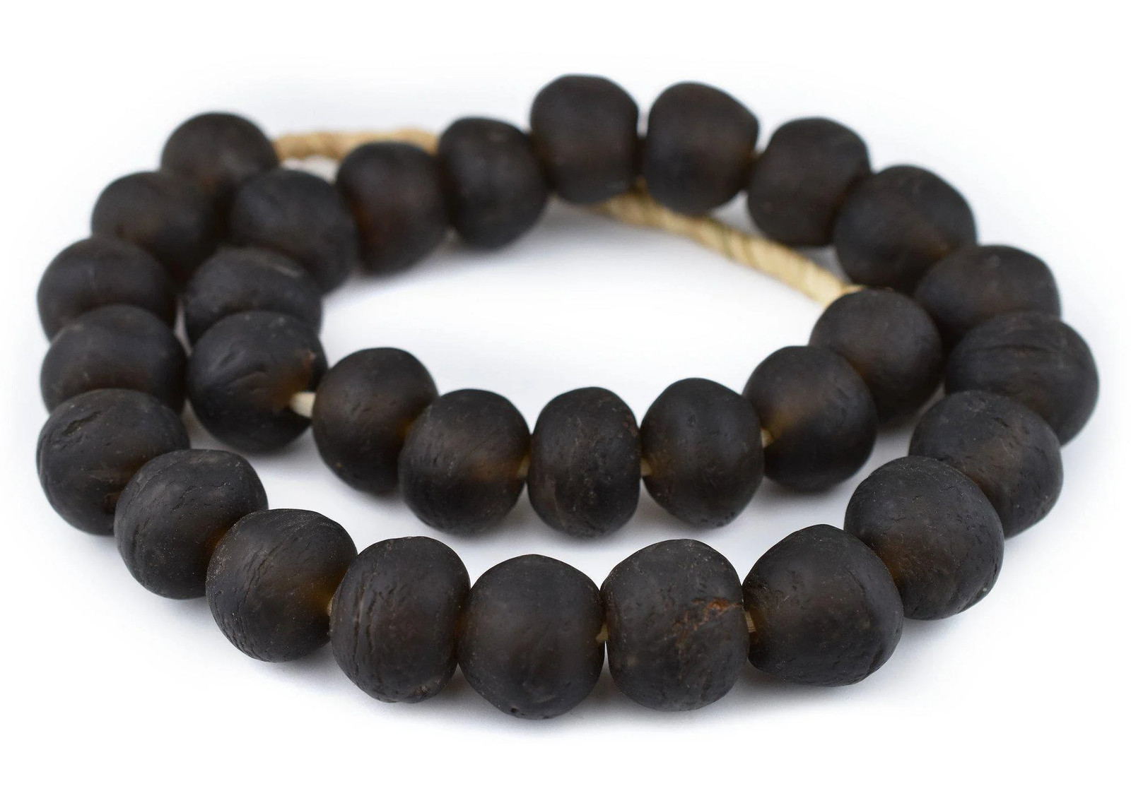 Jumbo Dark Brown Recycled Glass Beads 23mm Ghana African Sea Glass Round