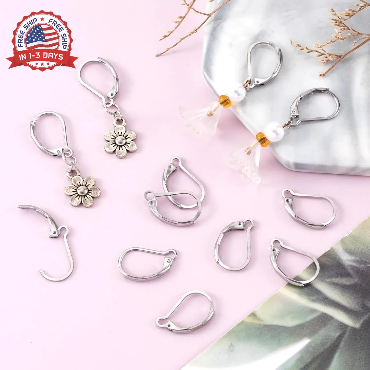 30 Pcs Leverback Earring Hooks, Stainless Steel Clasp Hoop, Hypoallergenic Dangl