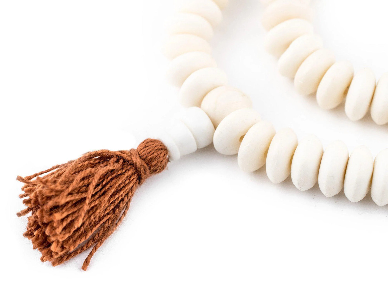 White Bone Mala Disk Beads 12mm Nepal Large Hole 24 Inch Strand