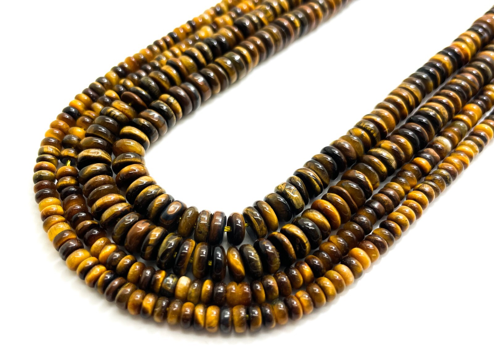 Natural Tiger’s Eye Smooth Polished Rondelle Round Flat Gemstone Beads – RD34