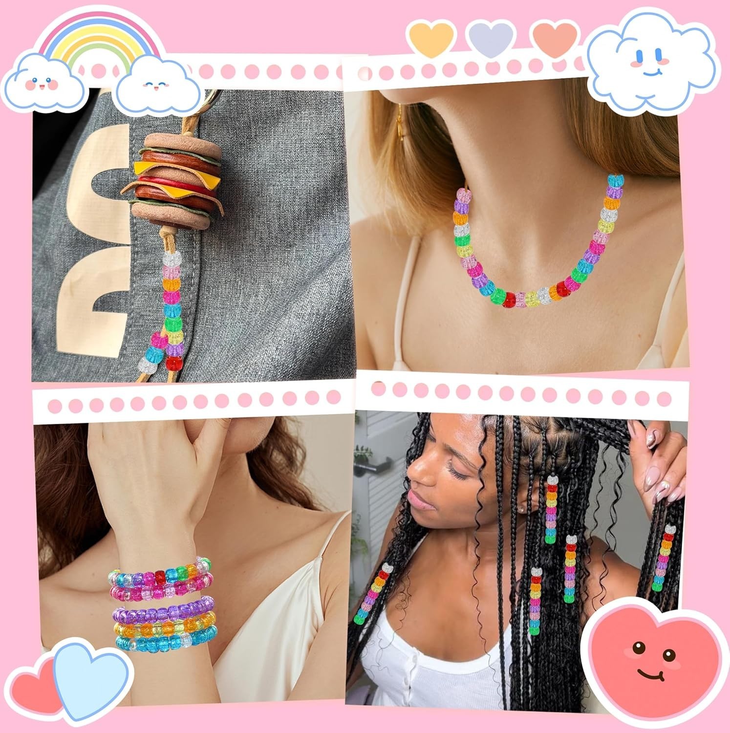 Glitter Pony Beads for DIY: 500 Count 6x9mm Acrylic Beads in Mixed Colors