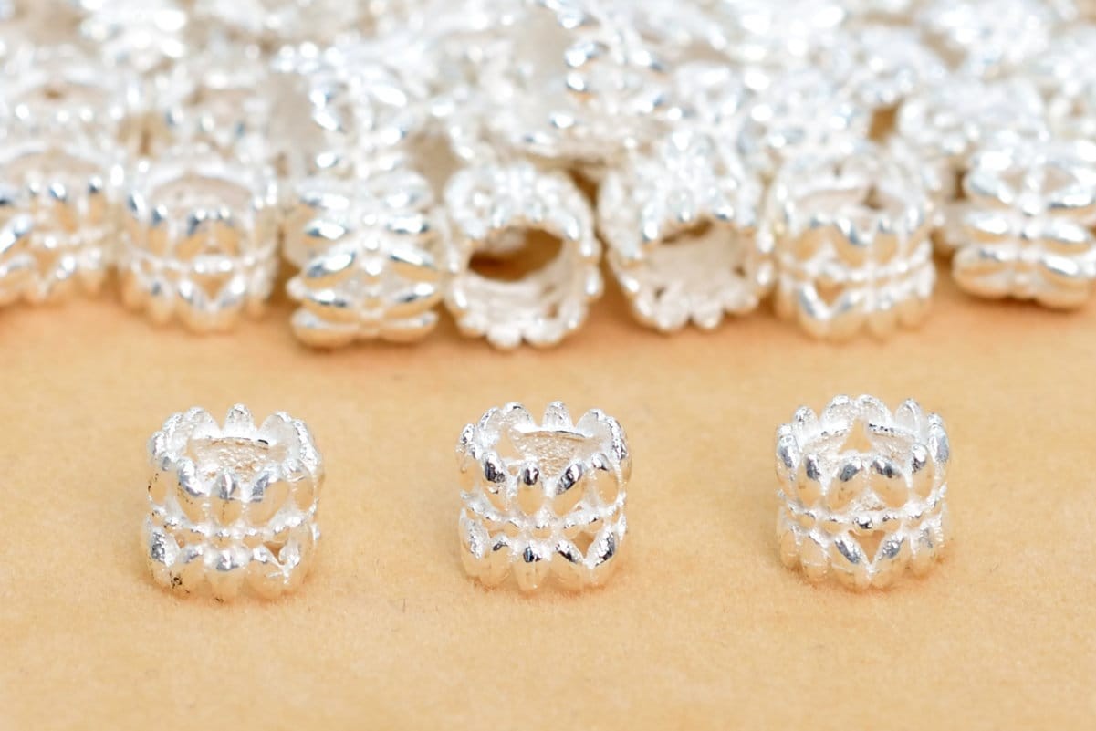6x5MM Sterling Silver Spacer Beads Hollow Tube 5 Pcs Solid Silver