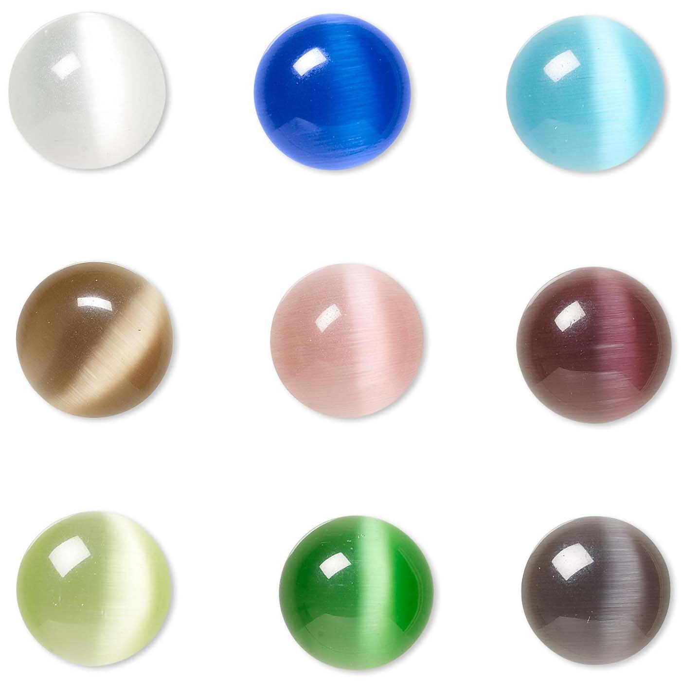 10 Grade A Glass Cats Eye 12mm Round Domed Flat Back Cabochons with Defined Eye