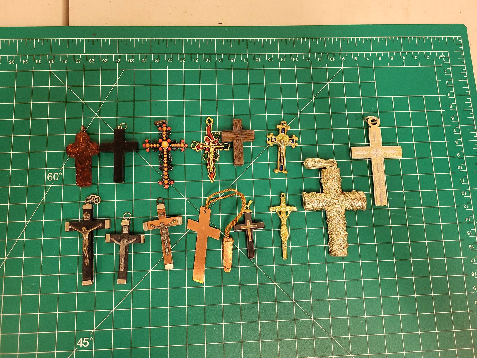 Cross Pendants Lot 14 Mixed Materials Wood Metal Religious Jewelry Making
