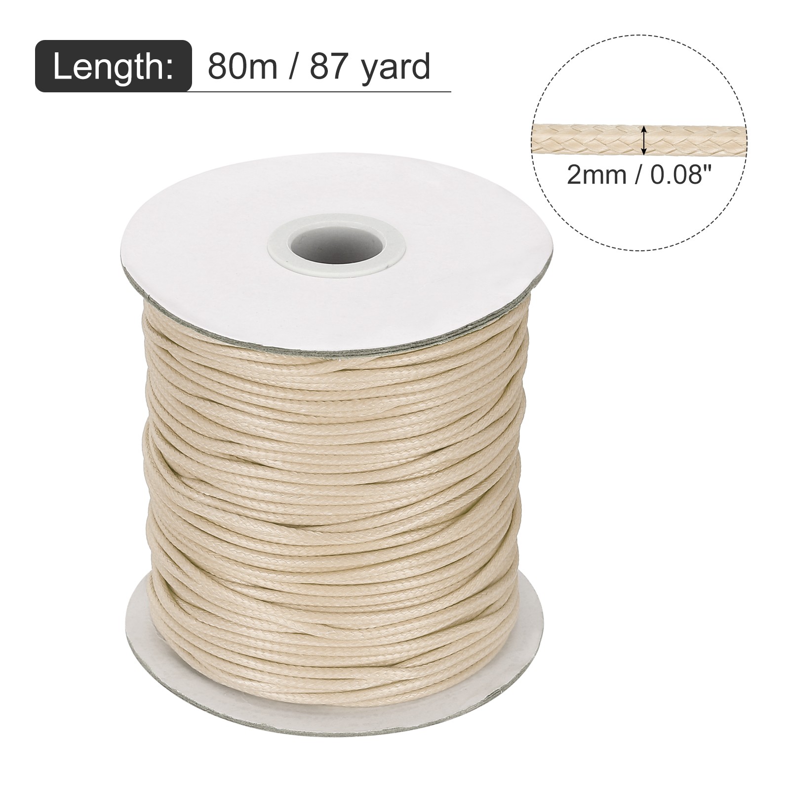 Waxed Cord 2mm Waxed Thread 87 Yard Wax String Leather Cord (Bright White)