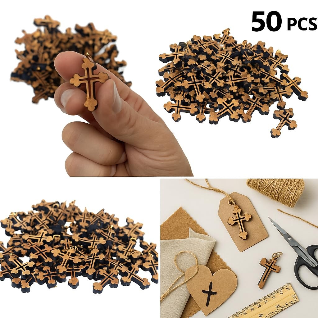 50 Olive Wood carved Jesus cross Hand Made Holy Land Jerusalem For Rosary Mak…
