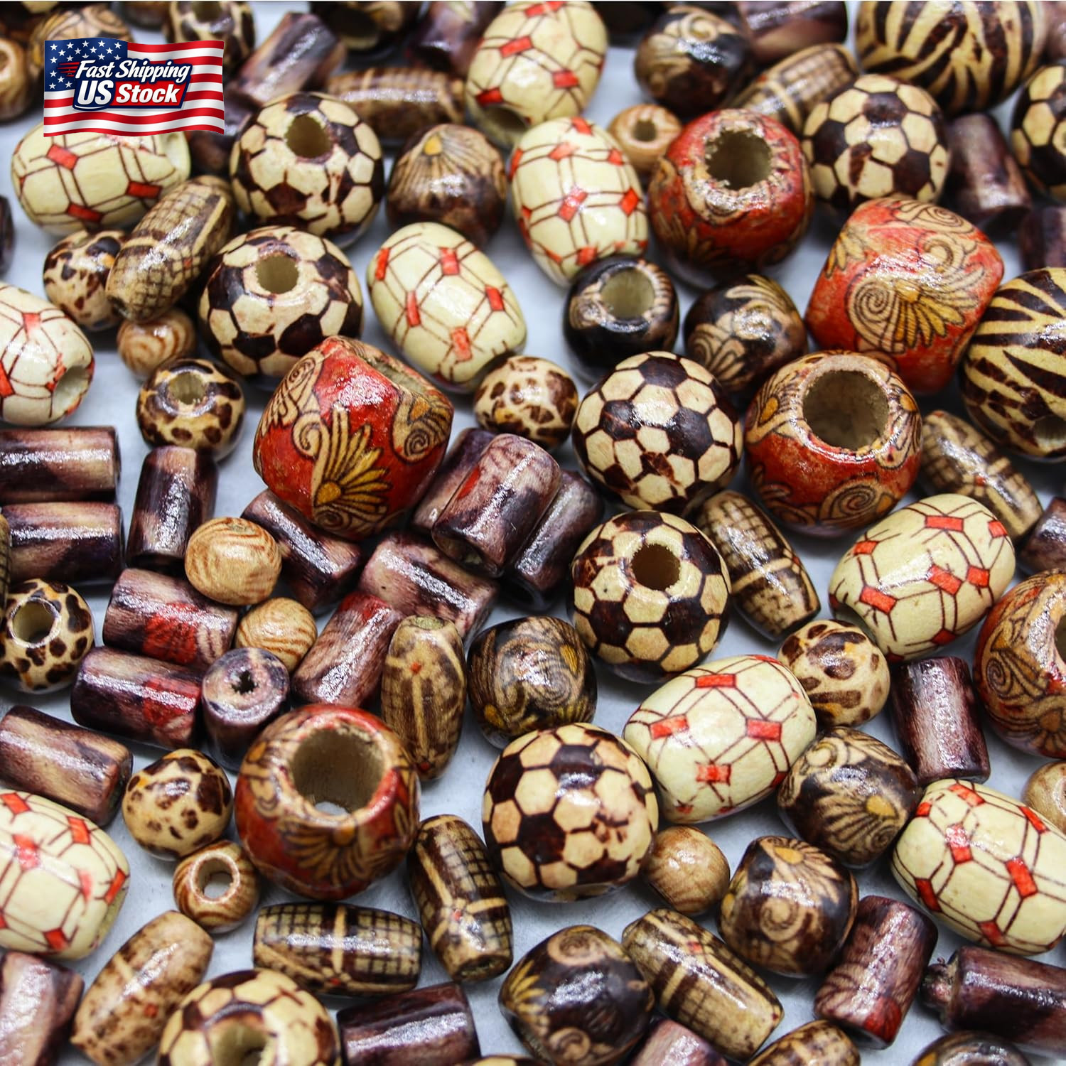 500 PCS Wooden Beads for Jewelry Making Adults, Painted Assorted African, Macram