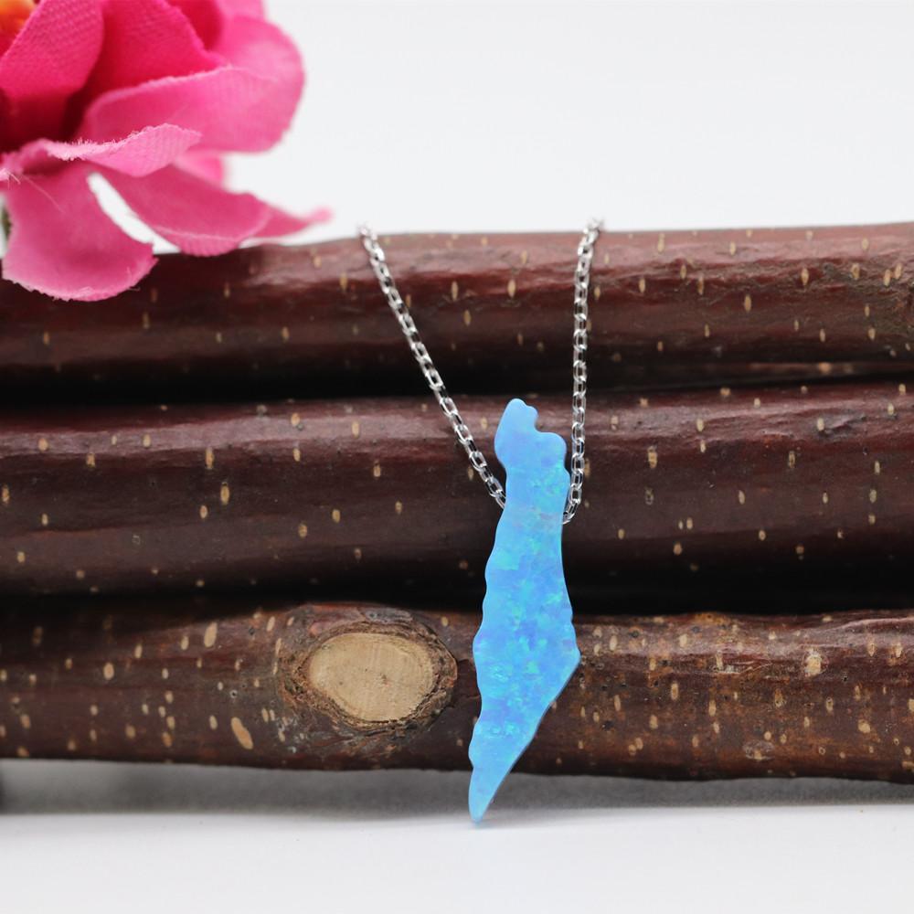 1pc Neck chain Israel Map high Quality White and Light Blue Synthetic Opal