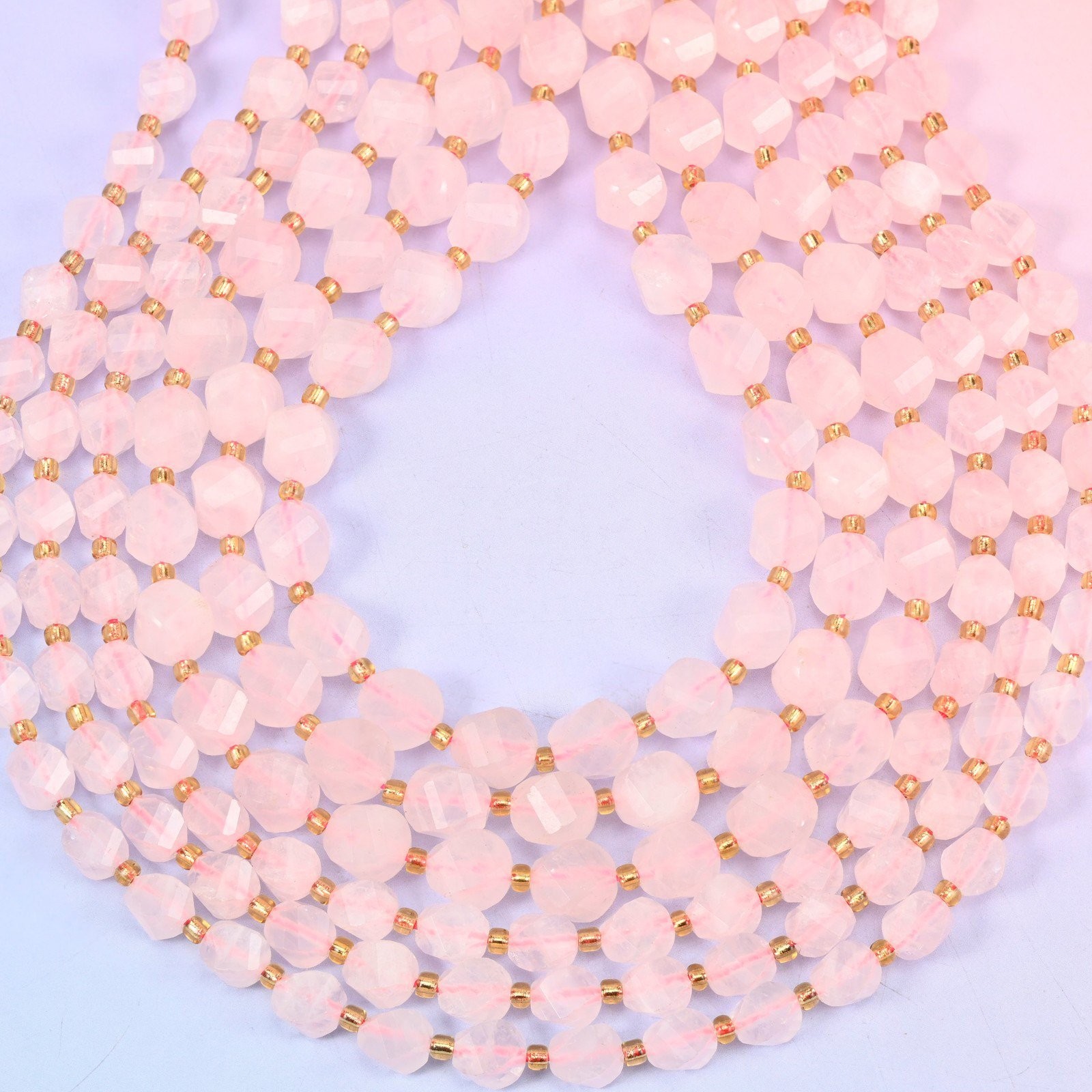Rose Quartz Faceted Spiral Twist Beads: Size 8mm 10mm, Jewelry Making