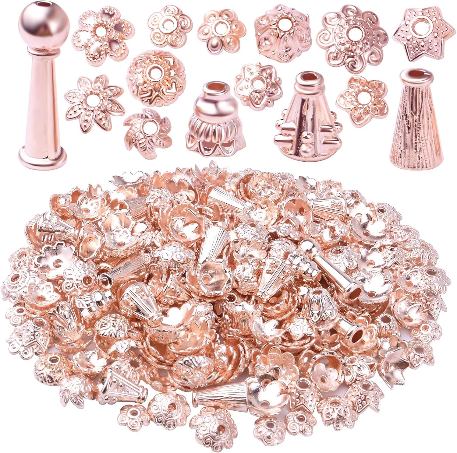 160-210pcs Bali Style Jewelry Making Metal Bead Caps Deluxe New Mix, 100