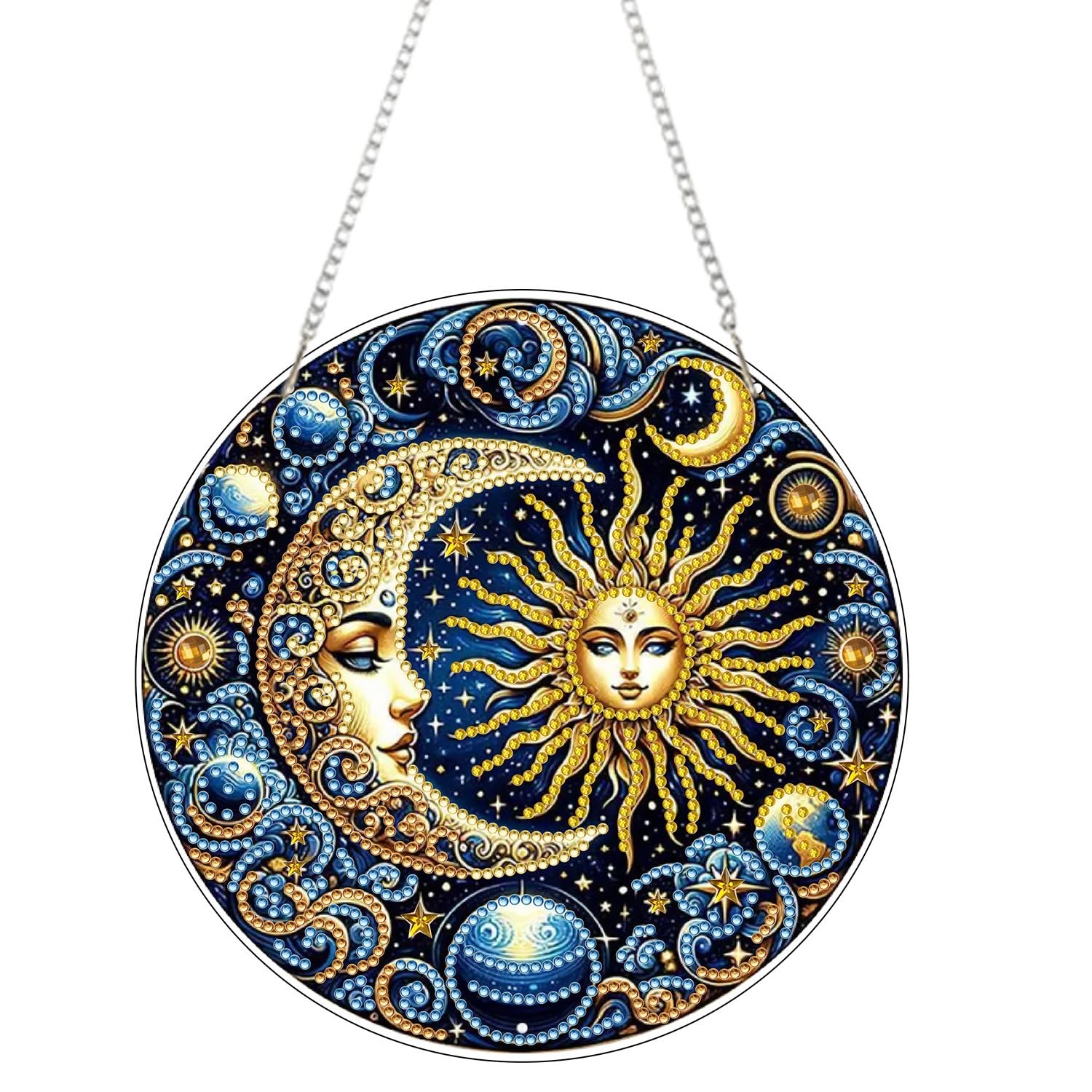 Sun and Moon Diamond Art Hanging Kit for Adult,Special Shaped Rhinestone,Double