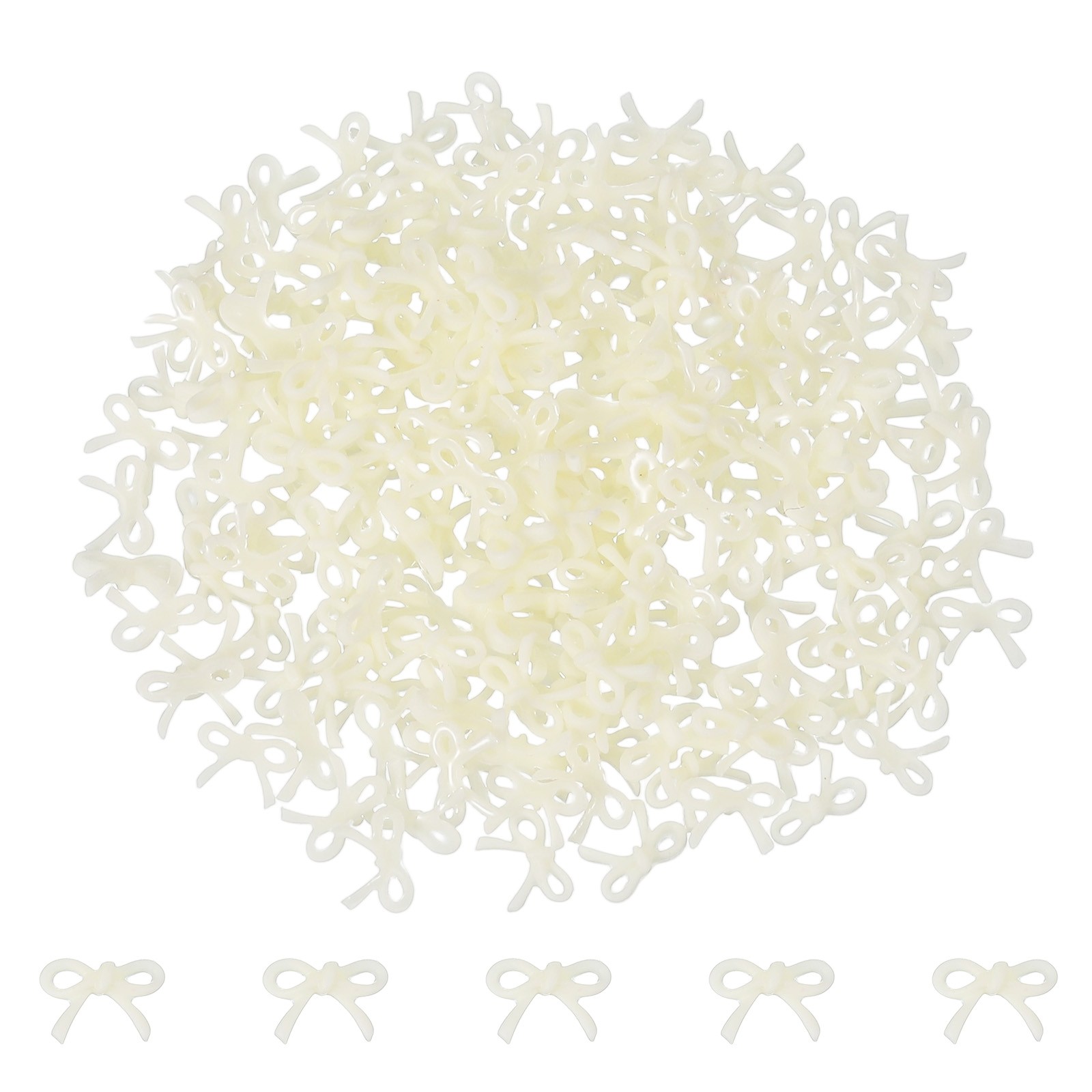 200Pcs 0.3″ Bow Nail Charms, Cute Resin Mini Bows Decorations , Beige