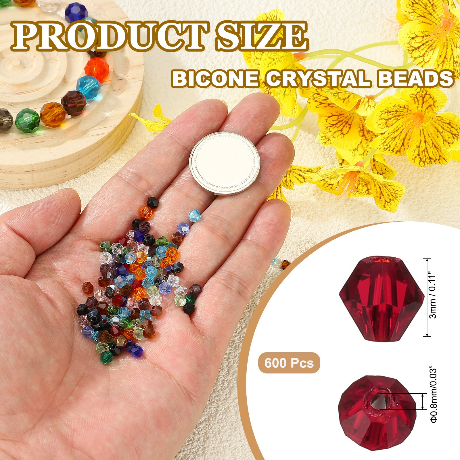 600Pack 3mm Bicone Crystal Beads Glass Faceted Spacer Bead, Red