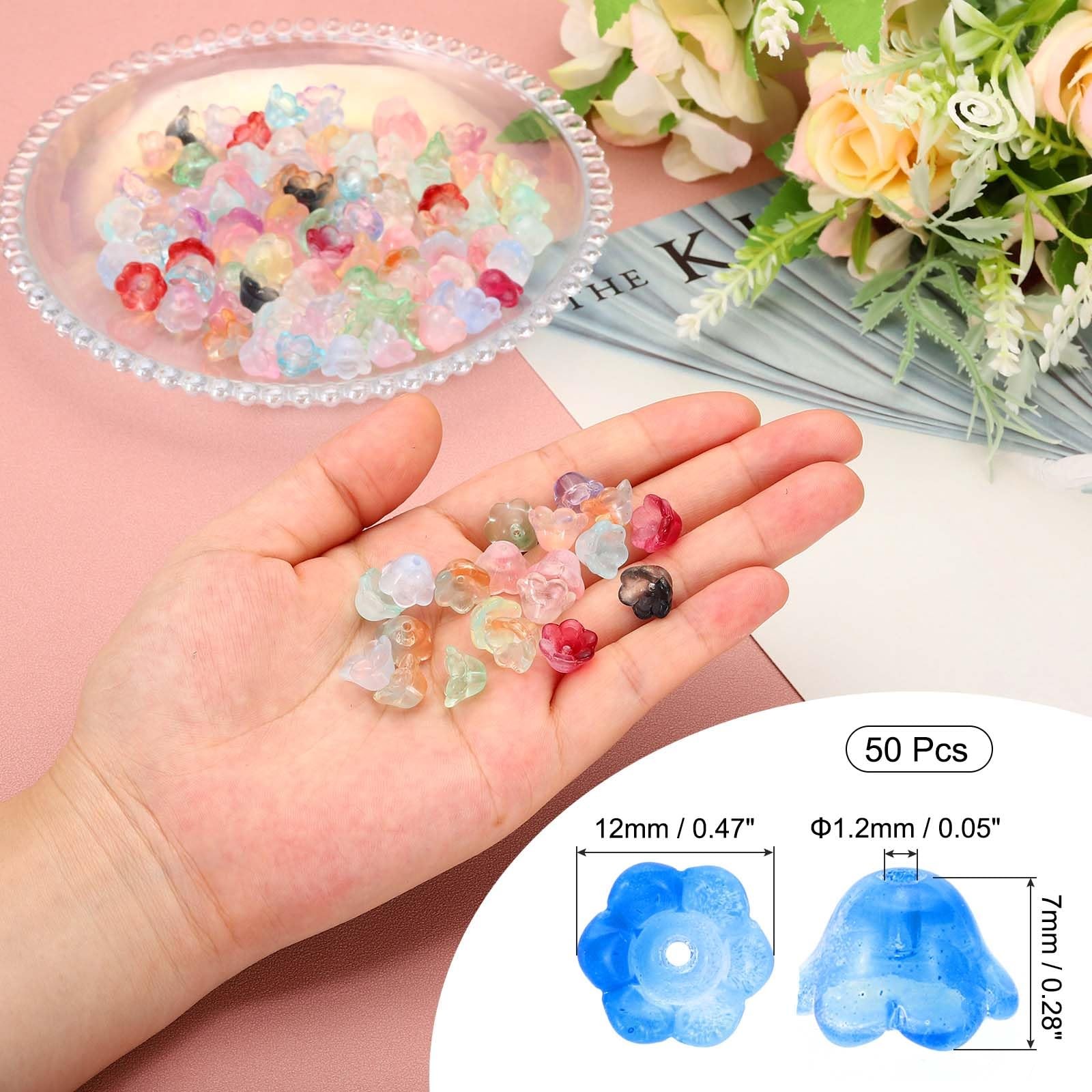 PATIKIL Glass Trumpet Flower Beads, 50 Pcs Gradient Flower Bead Charm for Jew…