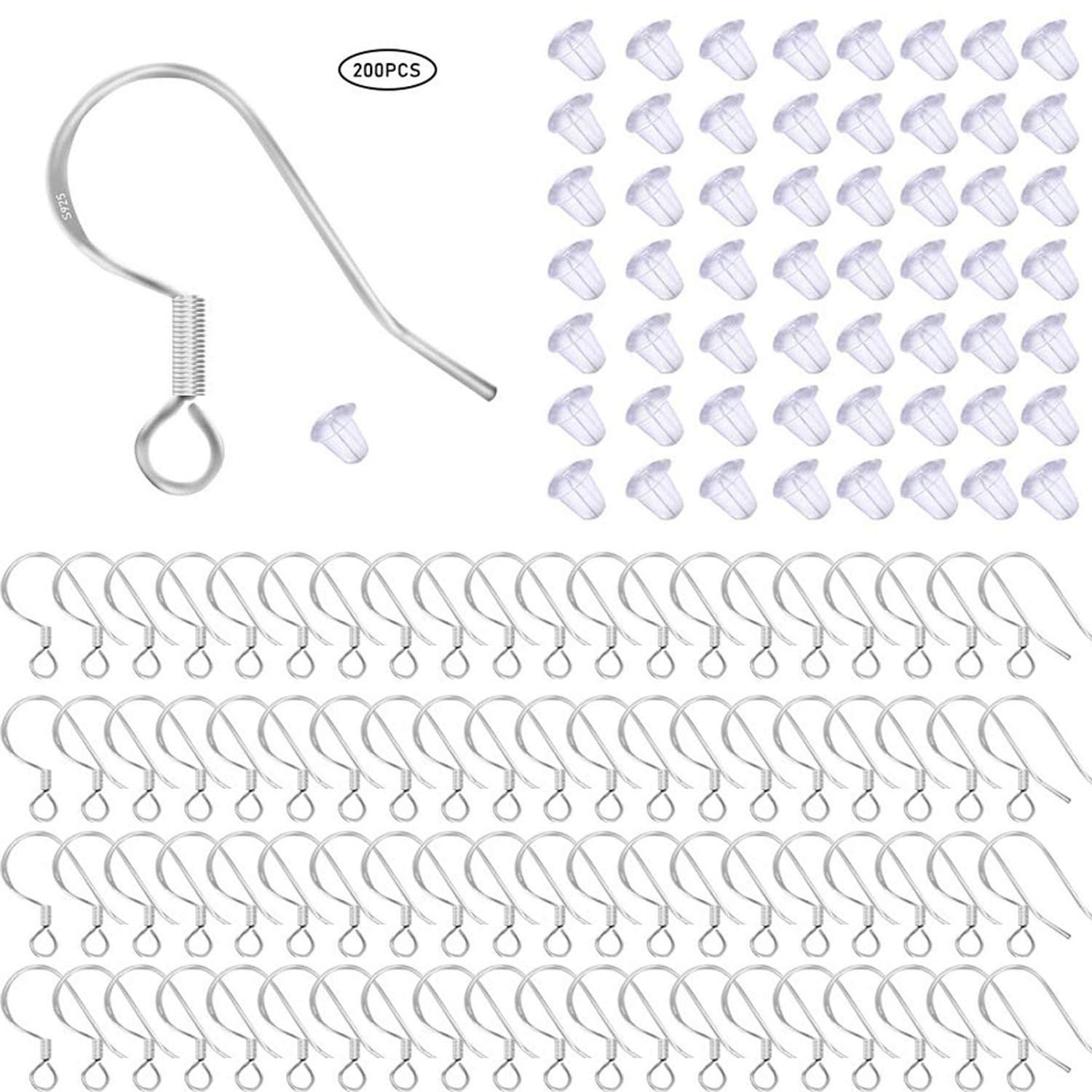 100 Pcs / 50 Pairs 925 Sterling Silver Earring Hooks, Hook Ear Wires with 100…