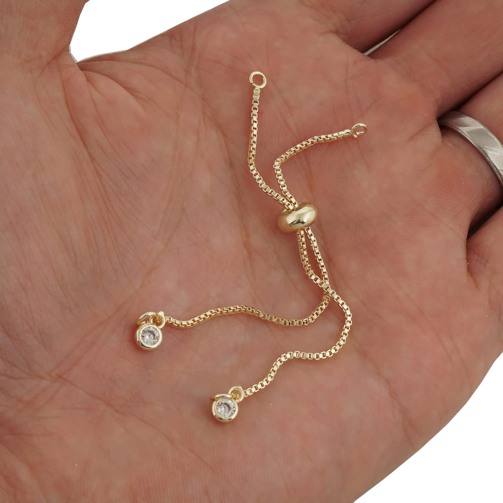 5pieces 3″ 14k gold filled Sliding Stopper Adjustable Bracelet with crystal bead