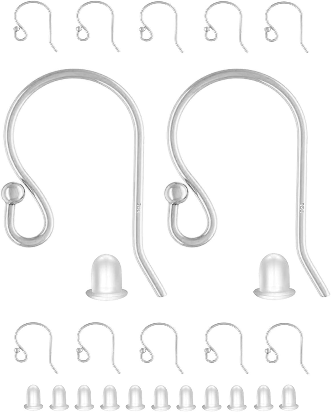Earring Hooks Silver Sterling Silver Ear Wire for Jewelry Making 24pcs