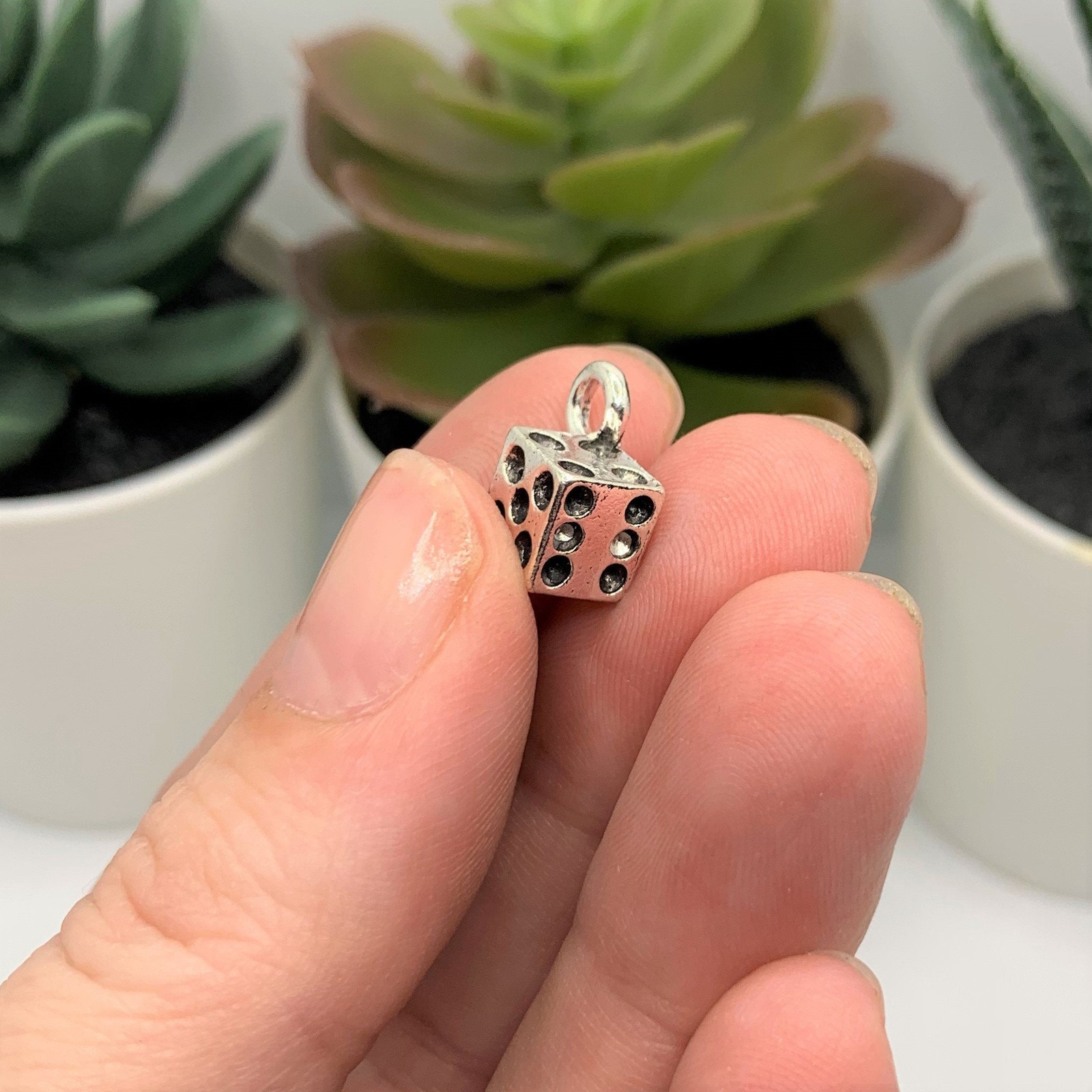 Silver Dice Gambler 3D Charms, 11x11mm – US Seller