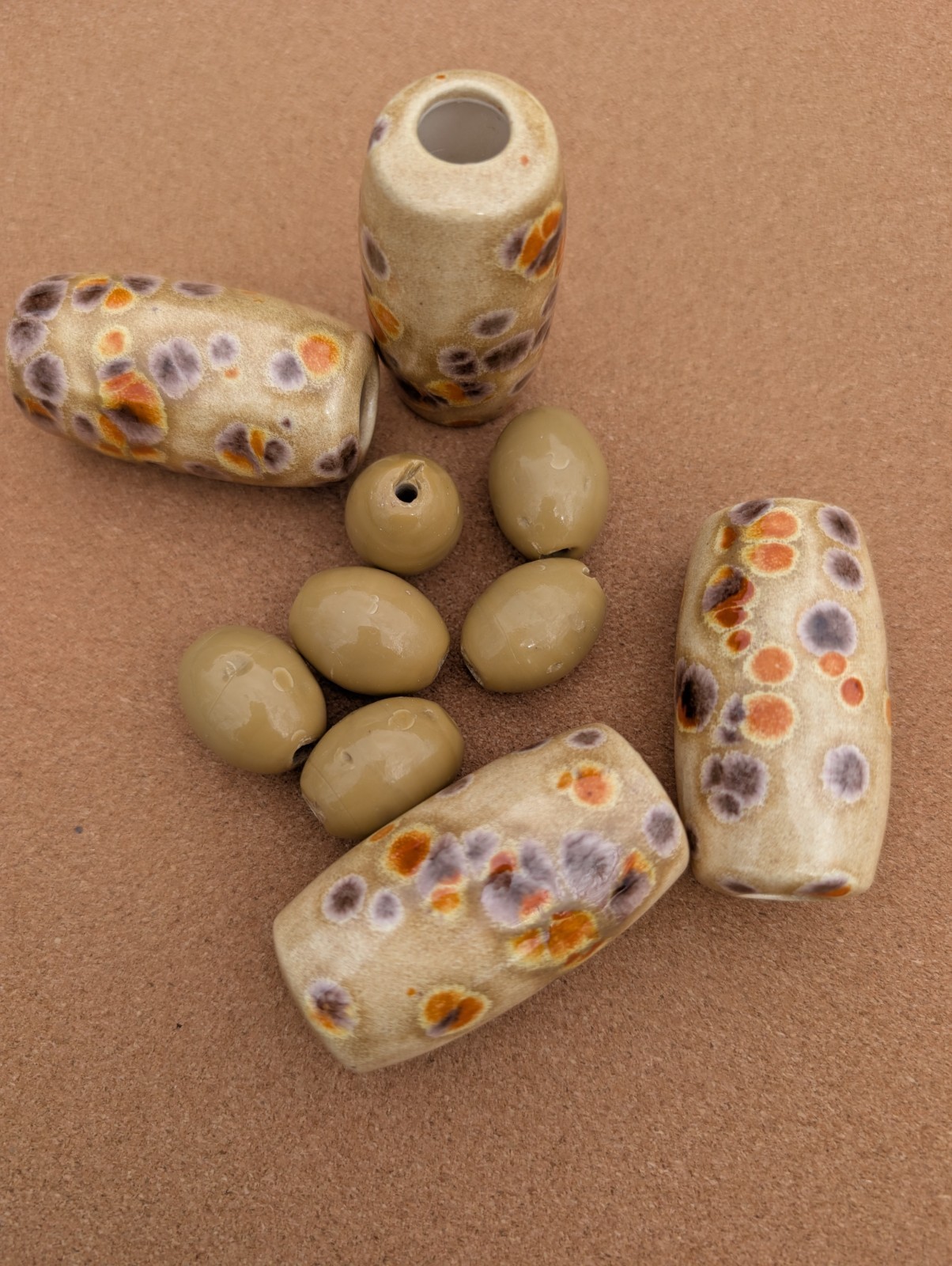 Beige Plum Orange Macramé Bead Lot Destash Tube Mix Match Ceramic Beads XL Large