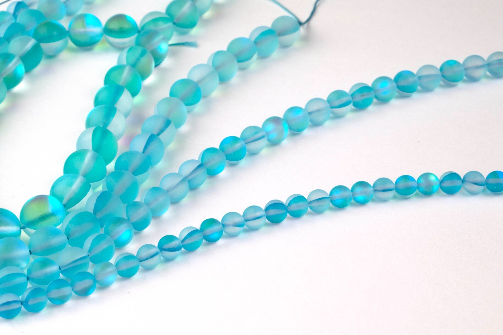 Matte Aqua Blue Mystic Aura Round Beads 15″ Strand Frosted Mermaid Glass