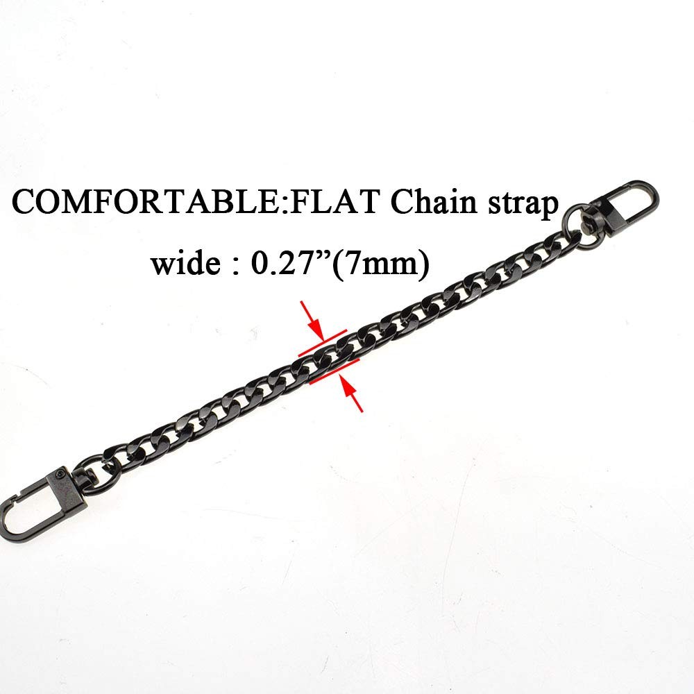 Metal Chain Strap For Pochette,Handbag ,7.9 Inch, Slim Wide, Black,1 Pack