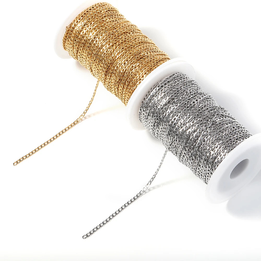 1Meter 2Meters 3-7Mm Stainless Steel Cuban Link Cable Chains for DIY Necklace Br
