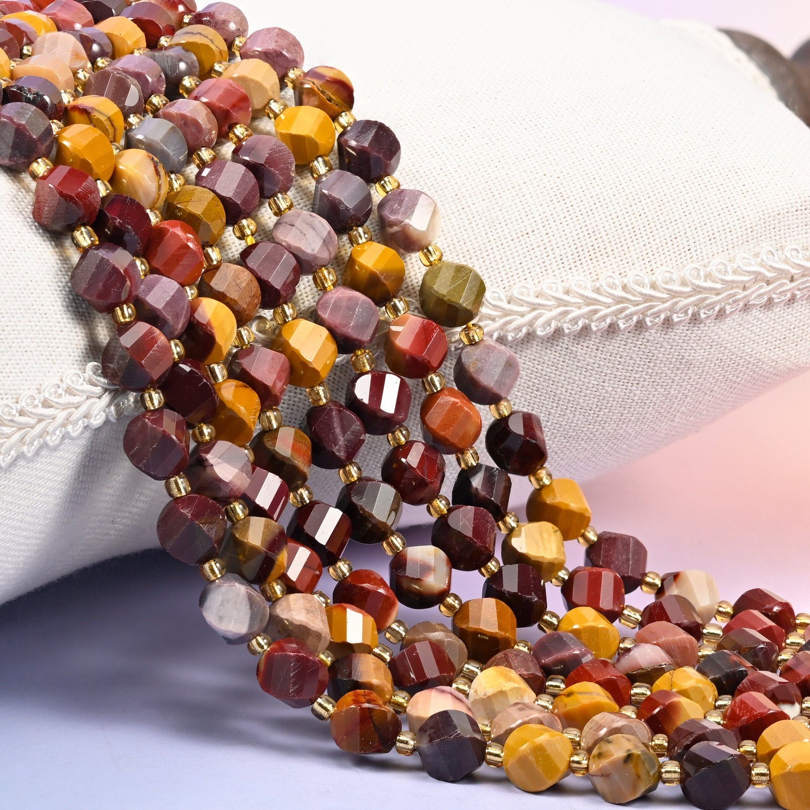 Mookaite Faceted Spiral Twist Beads: Size 8mm 10mm, Jewelry Making