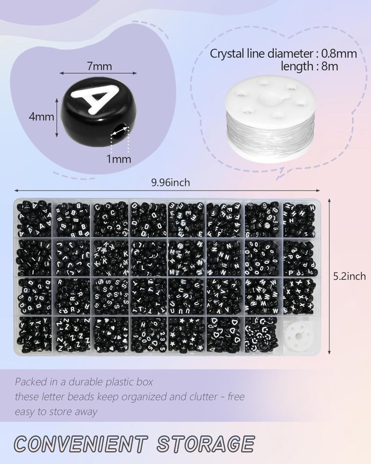 1600 Alphabet Beads Black White Letter Beads Kit With Organizer Box 4X7 MM Round
