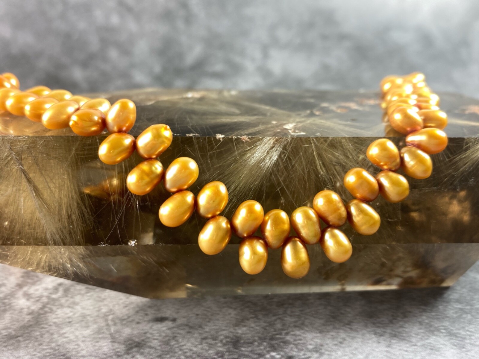 Natural Fresh Water Pearl Bronze 5x7mm Oval Top Drilled Beads 15”