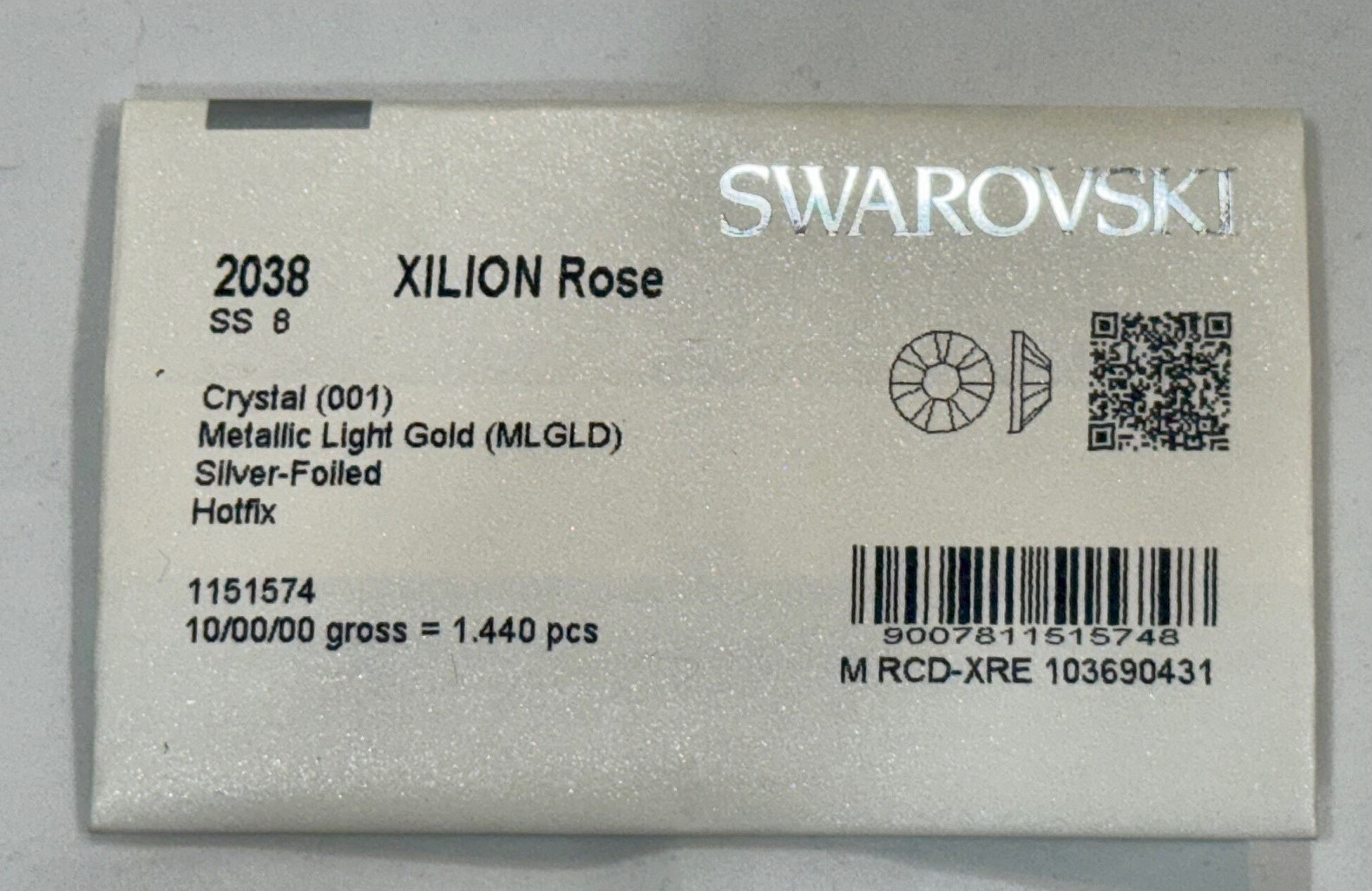 Swarovski 2038, SS8, XILION Rose, Crystal(001), Metallic Light Gold,Silver-foild