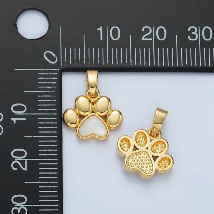 24K Gold Filled Shell Pearl Paw Print Pet Animal Pendant Jewelry Finding Charm