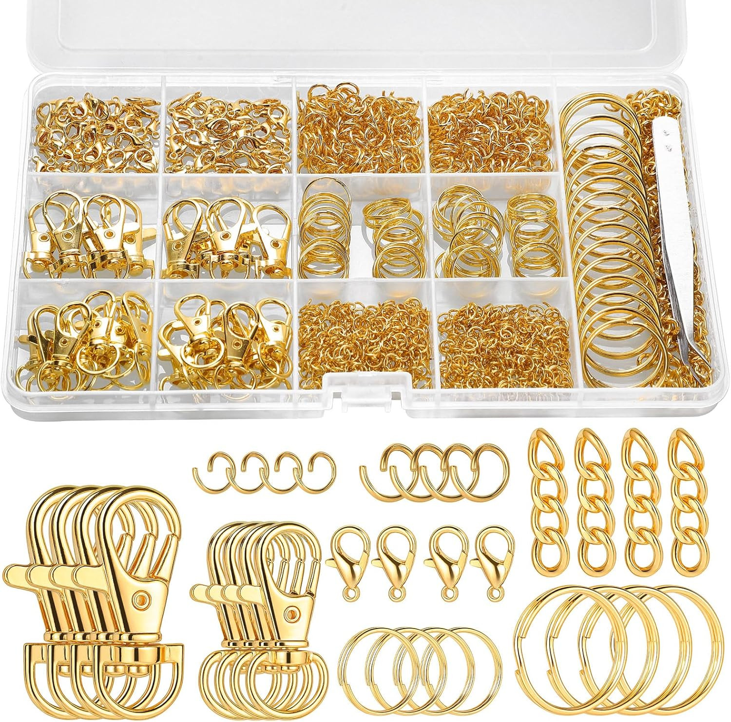 1130PCS Keychain Making Kit Jump Rings for Jewelry DIY Key Chain Supplies with K