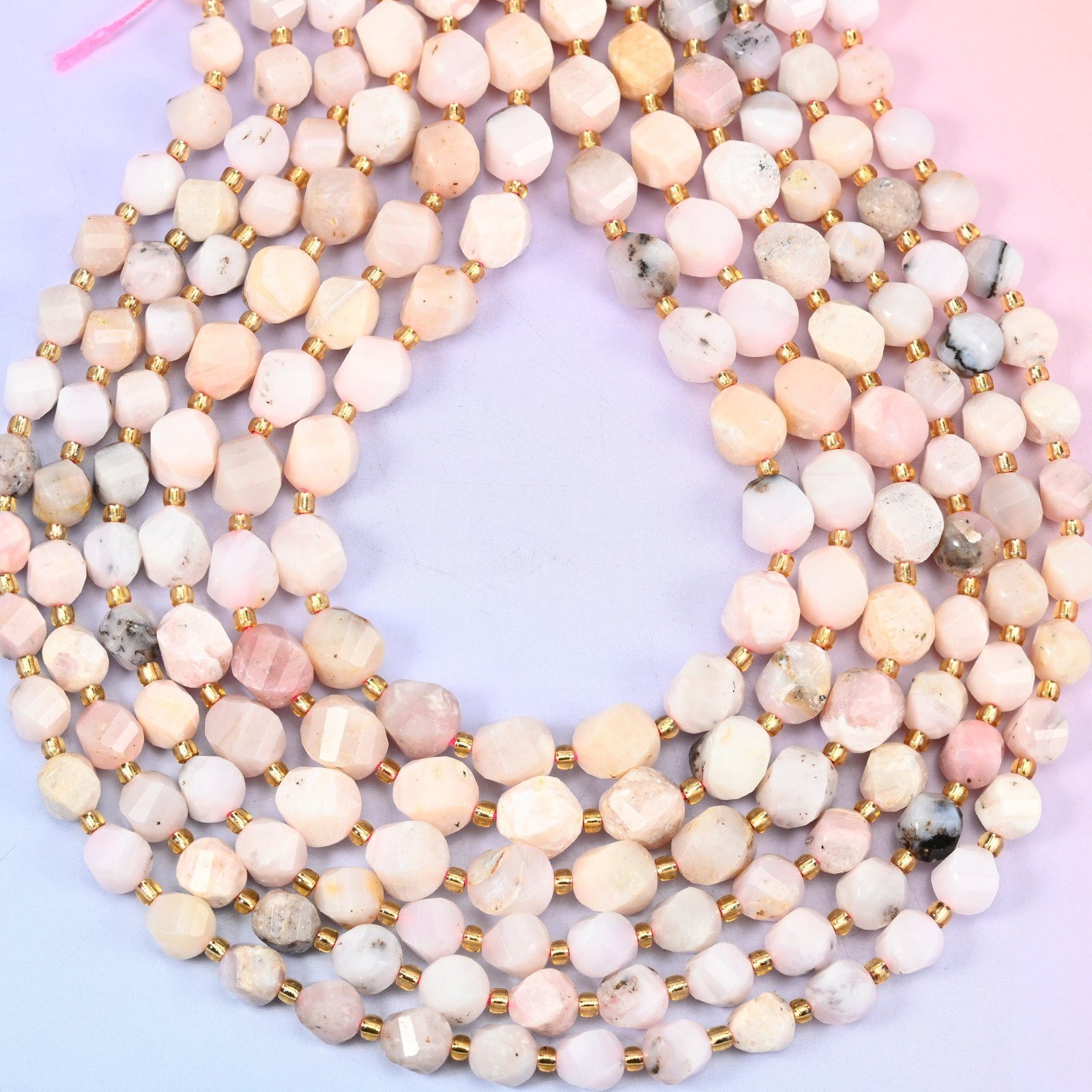 Pink Opal Faceted Spiral Twist Beads: Size 8mm 10mm, Jewelry Making
