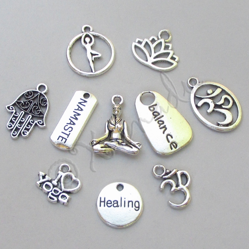Yoga Charms 10PCs Mix – Wholesale Yogi Om Hamsa Mix CM4740 – 10, 20 Or 50PCs