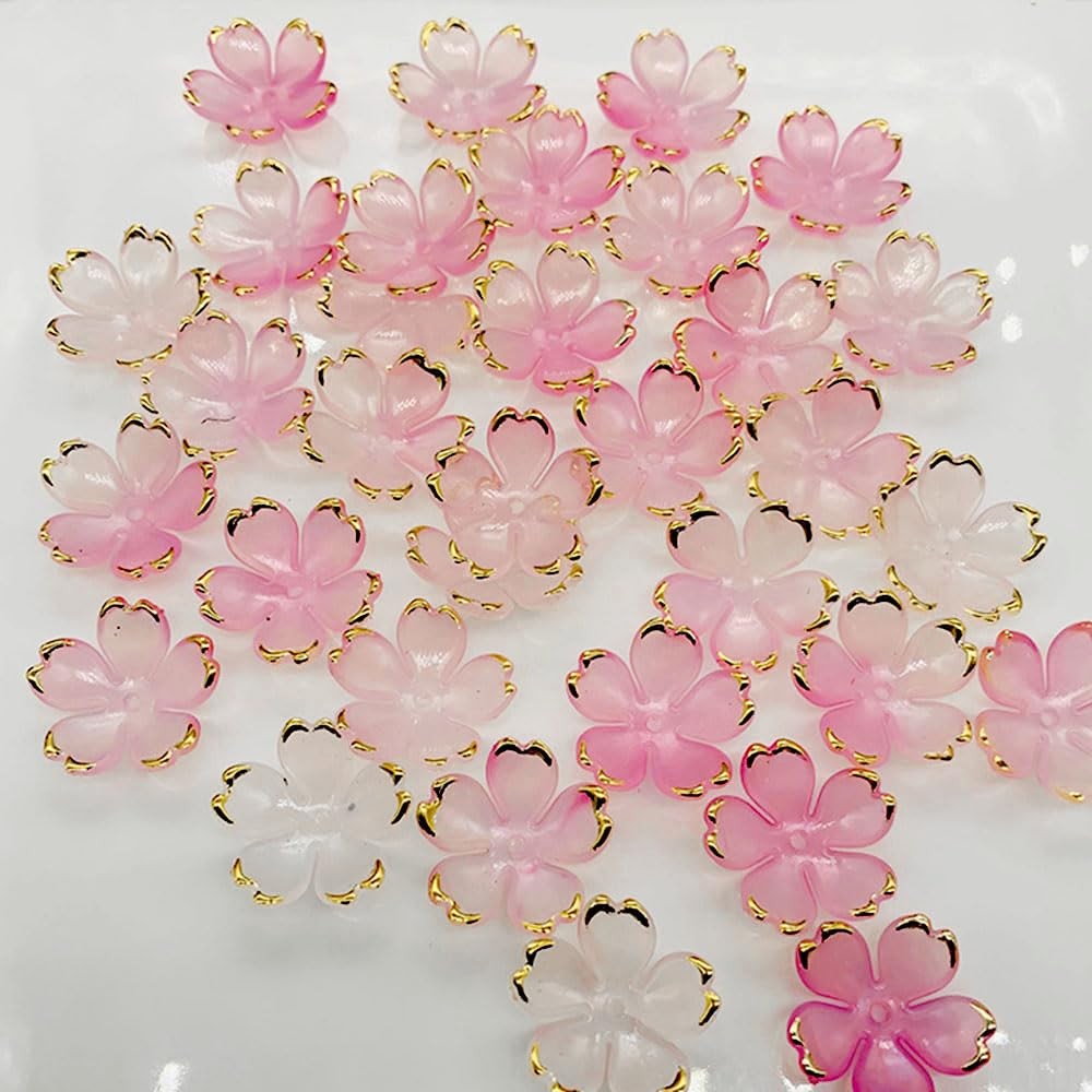 50Pcs Cherry Blossom Acrylic Flower Beads, Mini Floral Spacer Beads for Jewelry