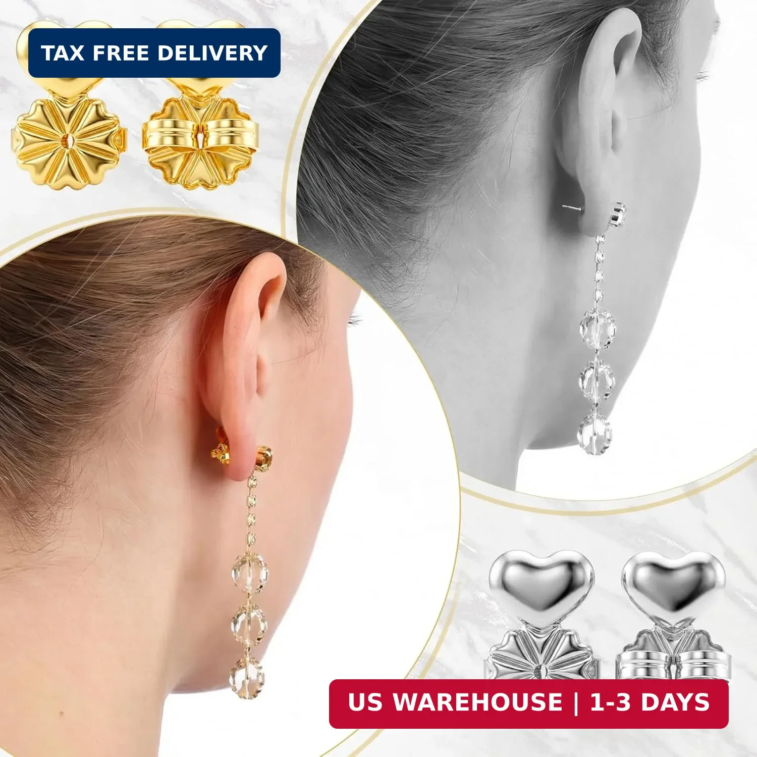 4 Pairs Earring Backs for Droopy Ears, Large Backing Studs Earring Lifter for He