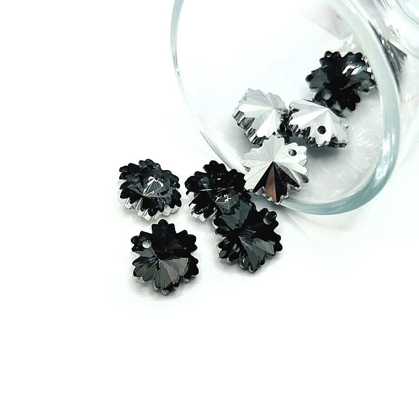 Gray Glass Faceted Snowflake Christmas Charms, 14x12mm – US Seller