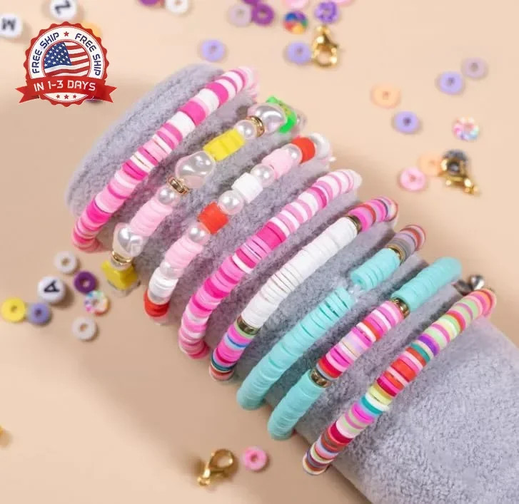 19000pcs 50 Strands Clay Bead Bracelet Kit, 6mm Flat Round Polymer Clay Beads Sp