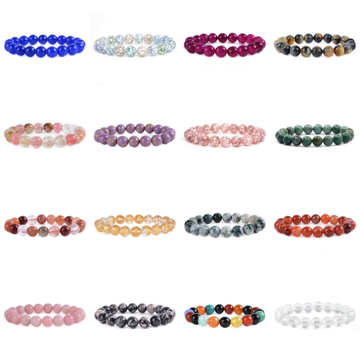 10mm Fashion round gemstone beads stretchable bracelet 7″